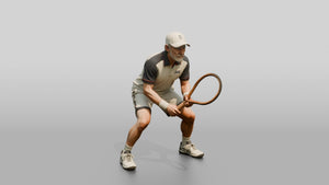Senior Tennis Player in a Deep Defensive Stance - 3D character model, view 1