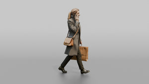 Dutch Woman Walking Briskly in a Wool Coat, Phone in Hand - 3D character model, view 1
