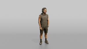 Vacationer Wearing Sleeveless Hoodie And Shorts - 3D character model, view 1