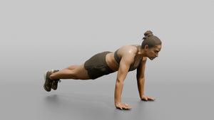 Bodyweight Athlete Woman Mid-burpee, Hands On The Ground - 3D character model