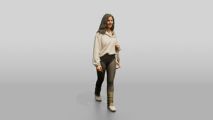 Walking Woman with Mat Bag - 3D character model, view 1