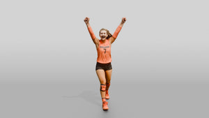 Caucasian Female Volleyball Player in Neon Orange Jersey - 3D character model, view 1