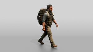 East African Male Walking - 3D character model, view 1