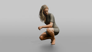 Surfer Adjusting Her Wetsuit Zip - 3D character model, view 1