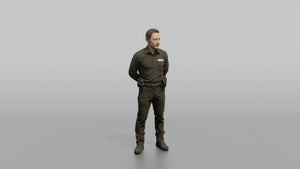 Door Staff Man Standing With Feet Apart, Arms Behind Back - 3D character model