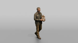 Grandfather Carrying A Small Wooden Birdhouse In Both Hands - 3D character model