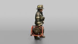Firefighter Woman Carrying a Battery-powered Ventilation Fan - 3D character model, view 1