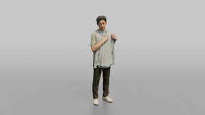 Man Customer Looking At His Reflection While Holding A Dress Shirt Against His Chest - 3D character model