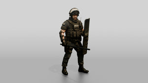 Riot Police Officer Holding Baton and Shield - 3D character model, view 1