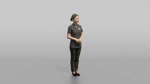 Spa Receptionist Woman Standing With Hands Folded, Welcoming Posture - 3D character model