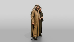 Middle Eastern Elderly Couple Walking - 3D character model, view 1