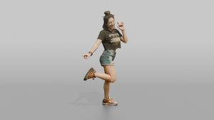 Patron Woman Striking A Playful Pose In Mismatched Colorful Sneakers - 3D character model