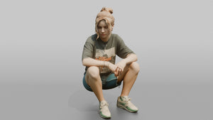 Teenager Sitting on a Curb in Streetwear - 3D character model, view 1