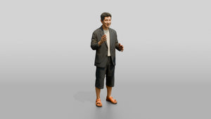 Man Gesturing in Summer Blazer and Shorts - 3D character model, view 1