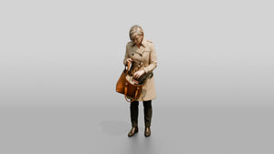 White Woman Checking Her Bag for an Umbrella - 3D character model, view 1