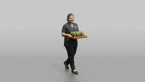 Spa Attendant Man Carrying A Tray With Cucumber Water Glasses - 3D character model