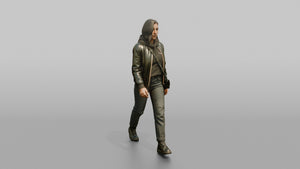 Young Woman in Olive Jacket Walking with Shoulder Bag - 3D character model, view 1