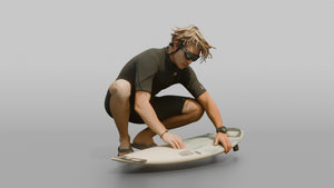 Surfer Checking the Wax on His Board - 3D character model, view 1