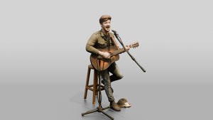Street Busker Playing Acoustic Guitar - 3D character model, view 1