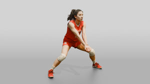 East Asian Female Volleyball Player in Red Jersey - 3D character model, view 1