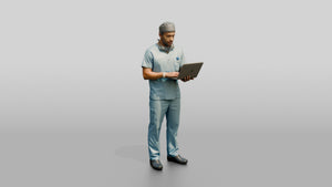 Young Mixed-Race Man Doctor with Laptop - 3D character model, view 1