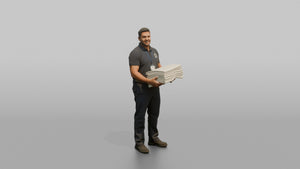 Housekeeping Staff Man Carrying A Stack Of Clean Bedsheets - 3D character model