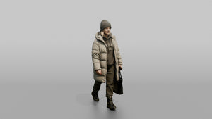 Scandinavian Woman Walking in an Oversized Puffer Coat - 3D character model, view 1