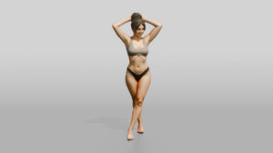 Woman in Black Two-Piece Swimsuit with Arms Raised - 3D character model, view 1