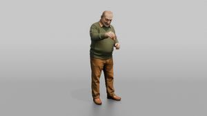 Grandfather Holding A Chess Piece, Mid-move Over An Unseen Board - 3D character model