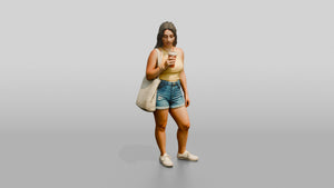 Curvy Italian Young Woman Sipping a Cold Drink - 3D character model, view 1