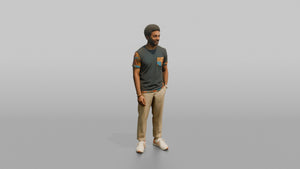 African Man in Ankara Print T-Shirt and Khakis - 3D character model, view 1