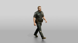 White Male Guard in a Navy Blue Guard Uniform - 3D character model, view 1