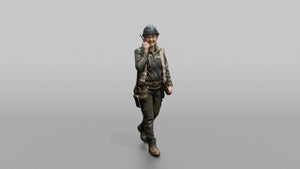 Engineer Talking on a Radio in the Machine Room - 3D character model, view 1