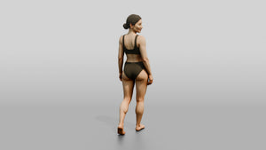 Woman in Black Two-Piece Swimsuit Standing - 3D character model, view 1