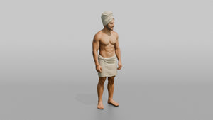 Spa Client Man Standing With A Towel Wrapped Turban-style Around The Head - 3D character model