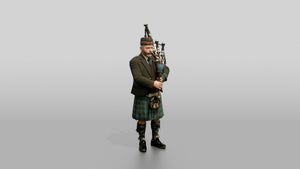 Bagpiper Playing Highland Bagpipes - 3D character model, view 1