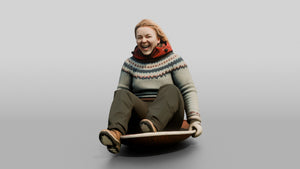 Norwegian Woman Sledding Down a Slope - 3D character model, view 1