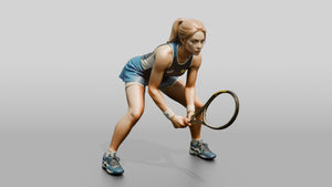 Female Tennis Player Leaning into a Ready Position - 3D character model, view 1