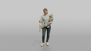 Woman Customer Carrying A Baby On Her Hip While Browsing Baby Clothes - 3D character model