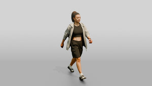 Multiracial Woman Walking the Boardwalk in Unzipped Hoodie - 3D character model, view 1