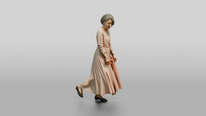 Elegant Woman in Flowing Pink Dress - 3D character model, view 1
