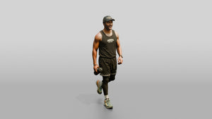 Multicultural Man Walking Dynamically in Athletic Tank Top - 3D character model, view 1