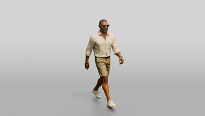 African-American Gentleman Walking the Boardwalk in Linen Shirt - 3D character model, view 1