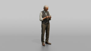 Grandfather Holding A Pocket Watch, Checking The Time - 3D character model