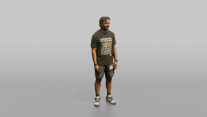 Vacationer Wearing Trendy Streetwear Graphic Tee And Shorts - 3D character model, view 1
