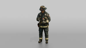 Firefighter Man Checking His Oxygen Gauge Pressures - 3D character model, view 1