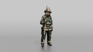 Firefighter Woman Scanning Overhead While Holding a Pike Pole - 3D character model, view 1