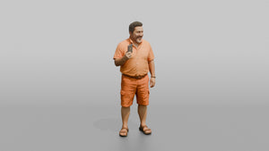 Vacationer Wearing Bright Orange Shirt And Shorts - 3D character model, view 1