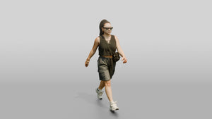 Multiracial Woman Walking the Boardwalk in Cropped Tank Top - 3D character model, view 1