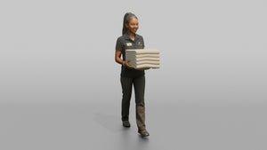 Spa Attendant Man Carrying A Stack Of Folded Pool Towels - 3D character model